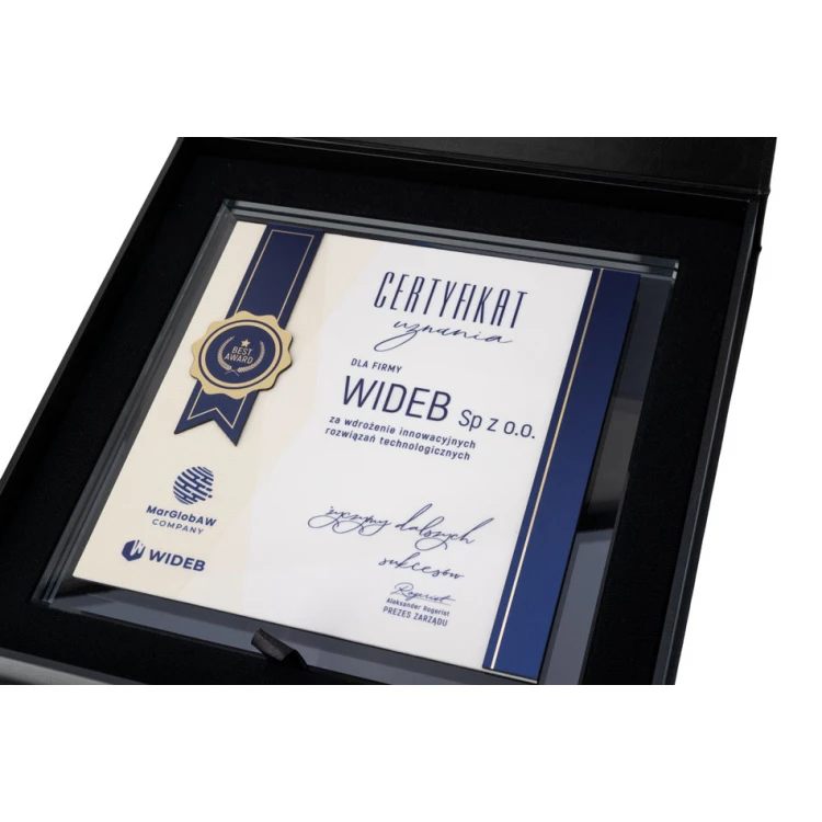 Dyplom szklany - Certyfikat uznania - kwadrat - kolorowy druk UV - DUV082