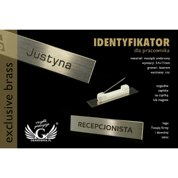 Ekskluzywny identyfikator dla pracownika - 54x11mm - ID037 - mosiądz srebrzony