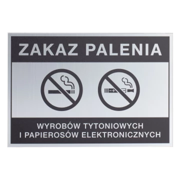 Srebrna tabliczka zakaz palenia papierosów - nadruk UV - wym. 160x110mm - Z013