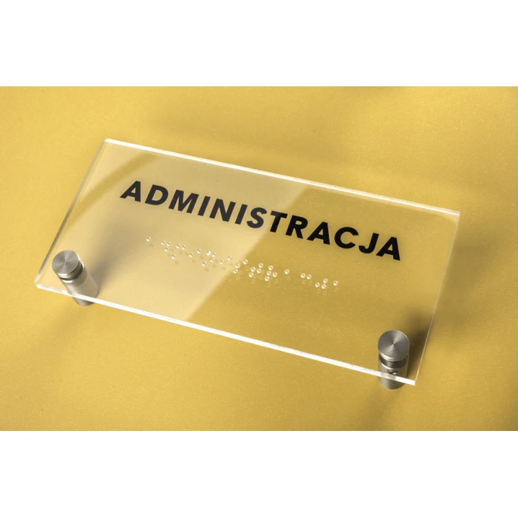 Administracja - tabliczka z plexi z pismem Braille'a na dystansach - wym. 160x75mm - TAB271