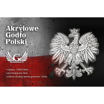 Godło Polski grawerowane - plexi z laminatem grawerskim - wym: 230x210mm - DEK015