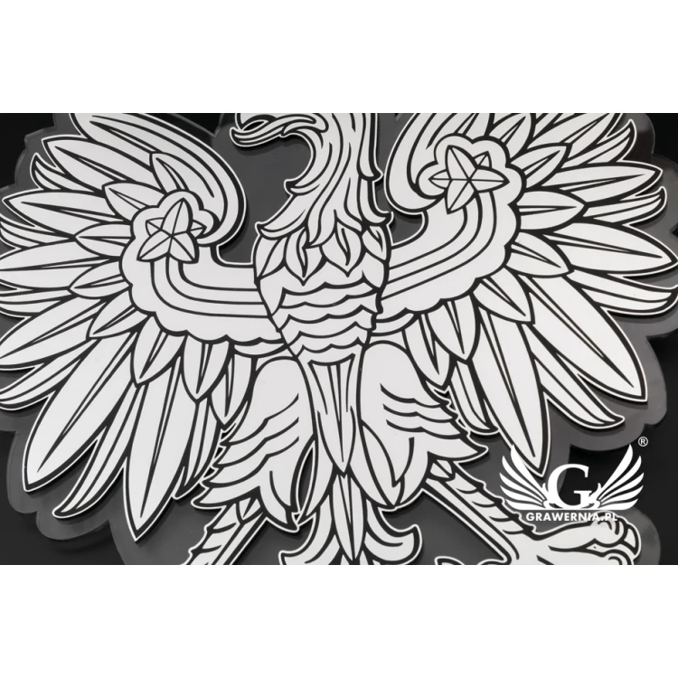 Godło Polski grawerowane - plexi z laminatem grawerskim - wym: 230x210mm - DEK015