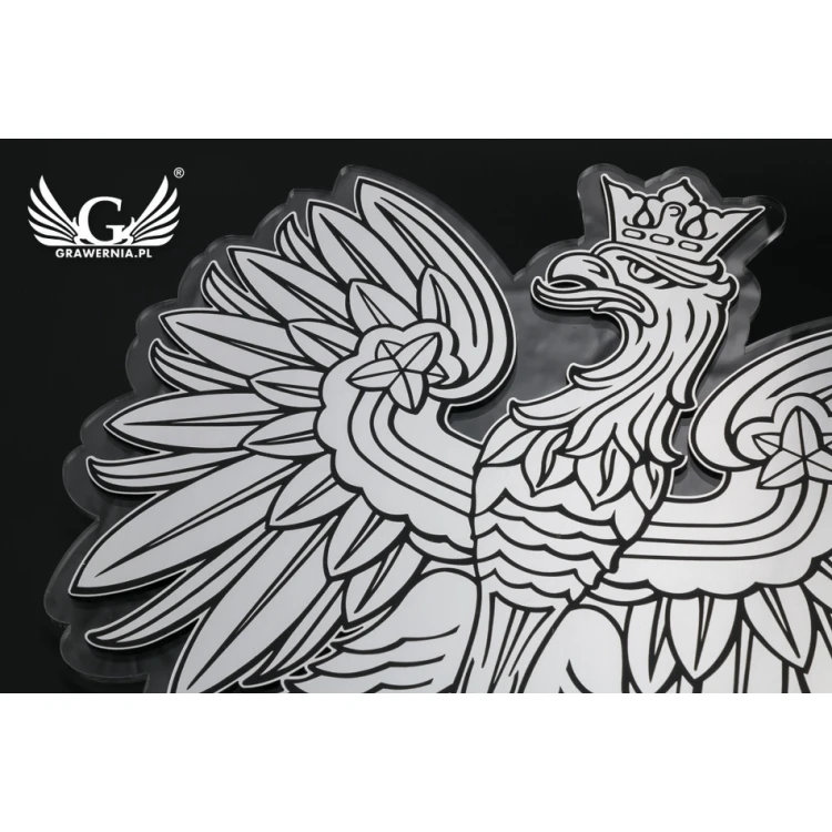 Godło Polski grawerowane - plexi z laminatem grawerskim - wym: 230x210mm - DEK015