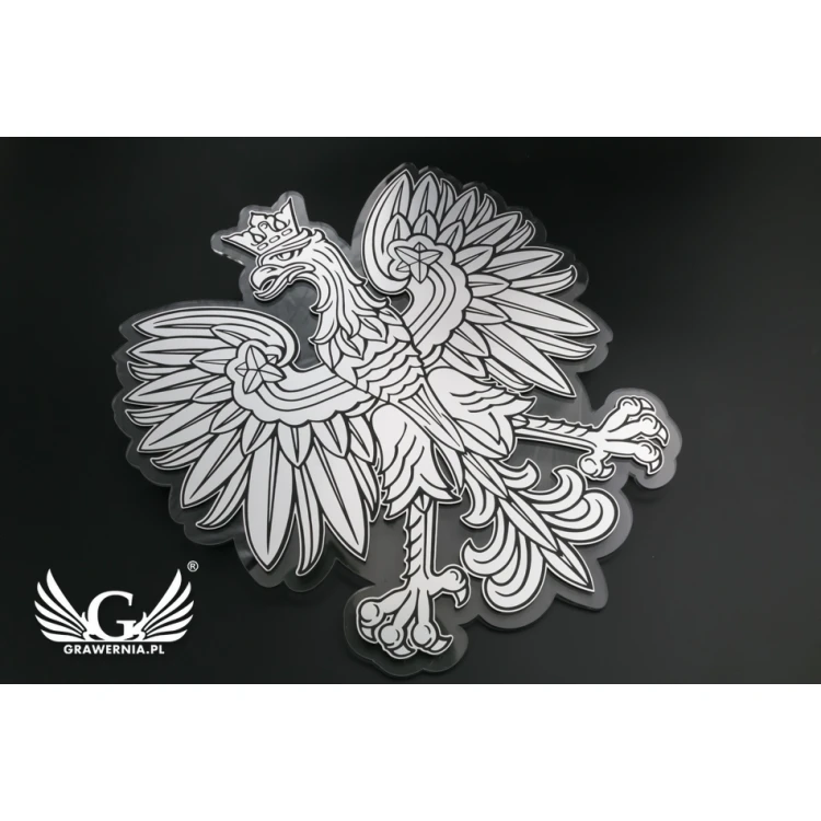 Godło Polski grawerowane - plexi z laminatem grawerskim - wym: 230x210mm - DEK015