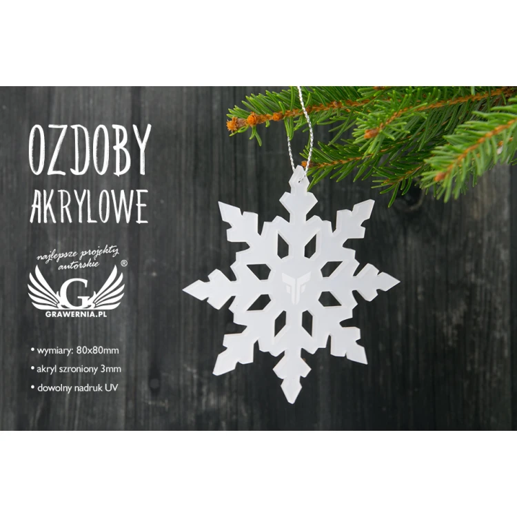 Szronione ozdoby z dowolnym nadrukiem UV - wym. 80x80mm - śnieżynka - BDR013