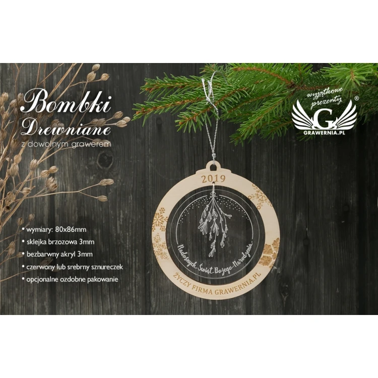 Bombki choinkowe drewno i pleksi - wym. 80x86mm - dowolny grawer - BDR022