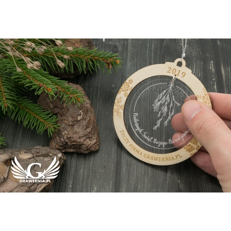 Bombki choinkowe drewno i pleksi - wym. 80x86mm - dowolny grawer - BDR022