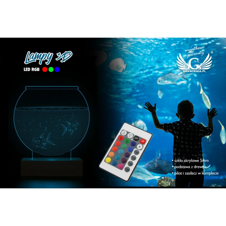 Akwarium - Lampa 3D LED RGB sterowana z pilota - L3D012