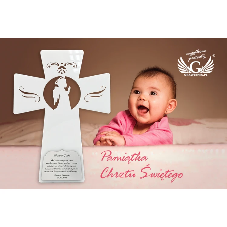 Anielski krzyż z dedykacją - Pamiątka Chrztu Świętego - DEW001