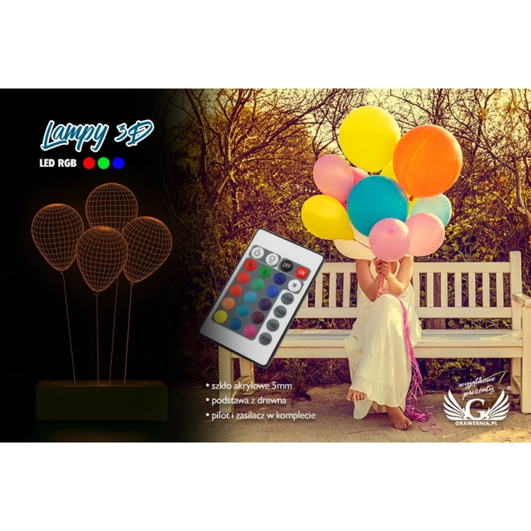 Baloniki - Lampa 3D LED RGB sterowana z pilota - L3D014