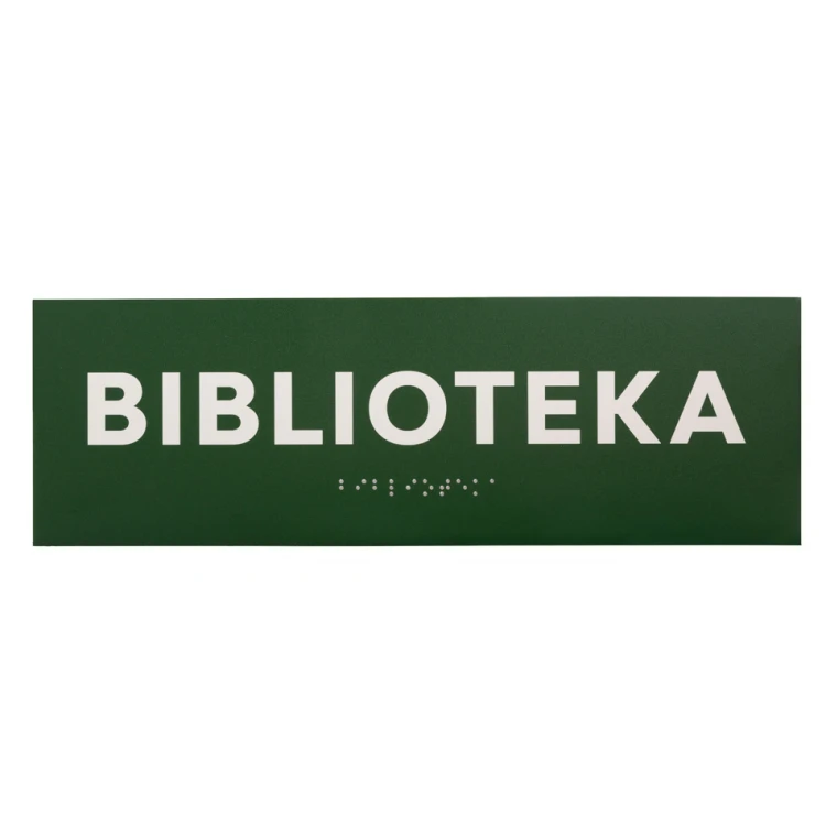 Biblioteka - tabliczka na drzwi lub ścianę z pismem Braille'a - wym. 310x100mm - PVC - druk UV - TAB284