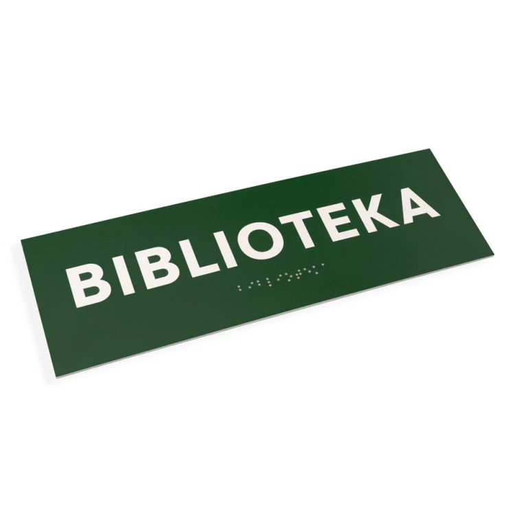 Biblioteka - tabliczka na drzwi lub ścianę z pismem Braille'a - wym. 310x100mm - PVC - druk UV - TAB284