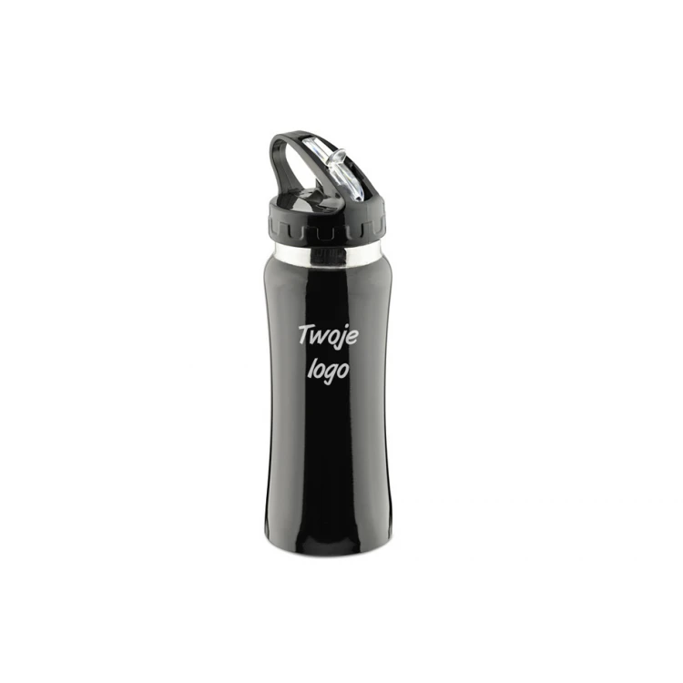 Bidon sportowy 550 ml - stalowy - kolor czarny