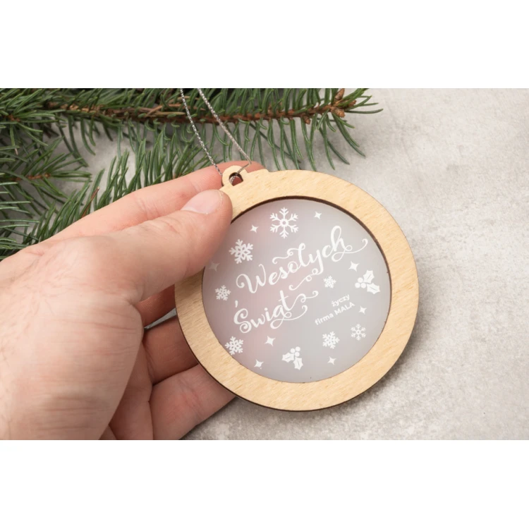 Bombki choinkowe z drewna i plexi - wym. 80x86mm - dowolny nadruk - BDR030