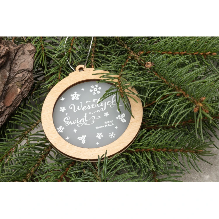 Bombki choinkowe z drewna i plexi - wym. 80x86mm - dowolny nadruk - BDR030