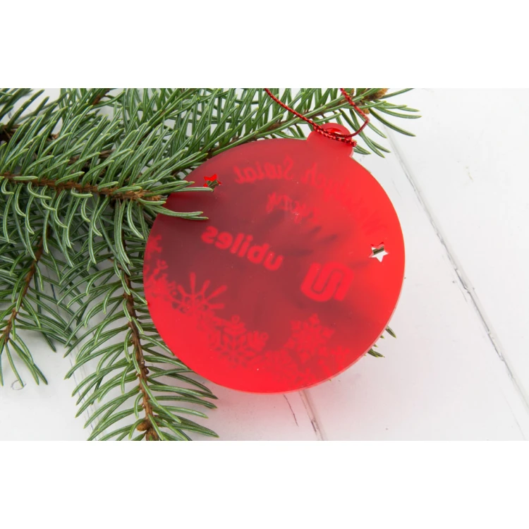 Bombki choinkowe z czerwonej transparentnej pleksi - wym. 70x77mm - dowolny nadruk UV - BDR026
