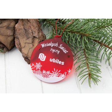 Bombki choinkowe z czerwonej transparentnej pleksi - wym. 70x77mm - dowolny nadruk UV - BDR026