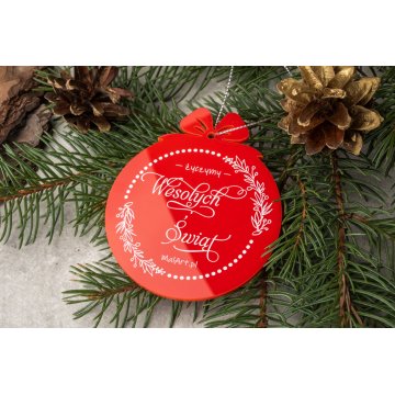 Bombki choinkowe z czerwonej plexi - wym. 76x89mm - dowolny nadruk - BDR038