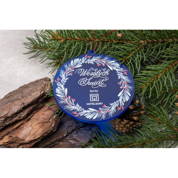 Bombki choinkowe z niebieskiej plexi frost - wym. 80x84mm - dowolny nadruk - BDR039