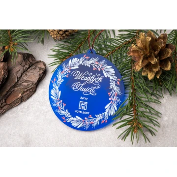 Bombki choinkowe z niebieskiej plexi frost - wym. 80x84mm - dowolny nadruk - BDR039