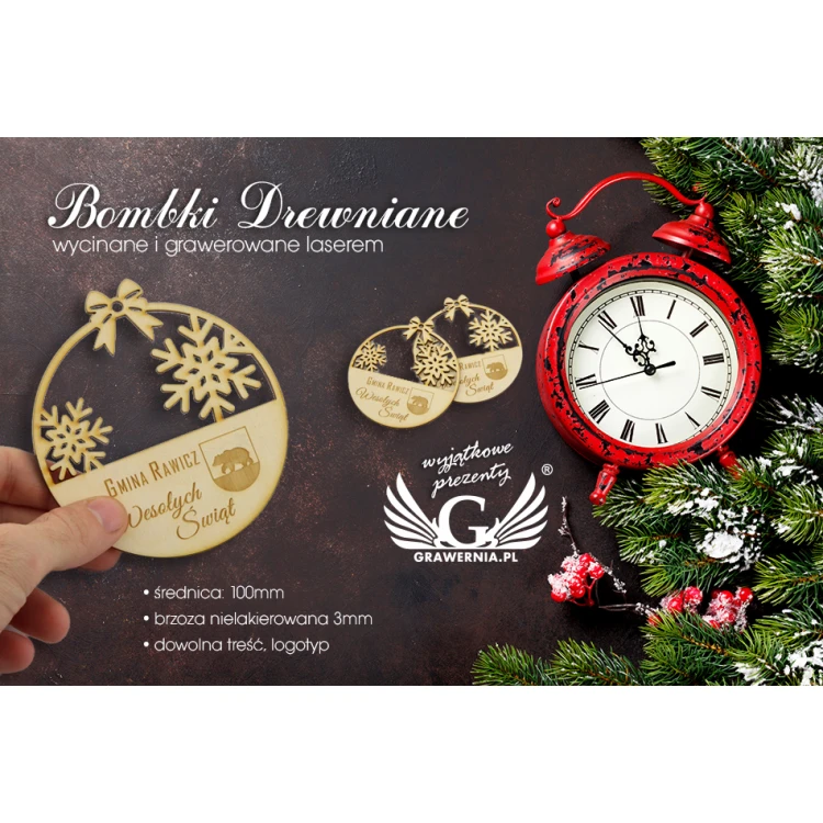 Bombki drewniane z dowolnym grawerem - średnica 100mm - BDR006