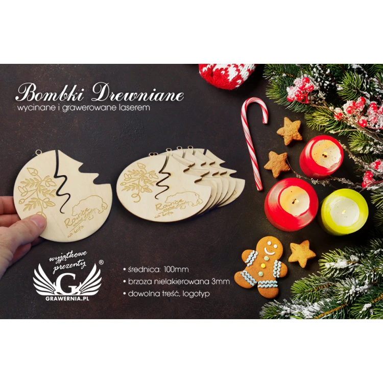 Bombki drewniane z dowolnym grawerem - średnica 100mm - BDR005