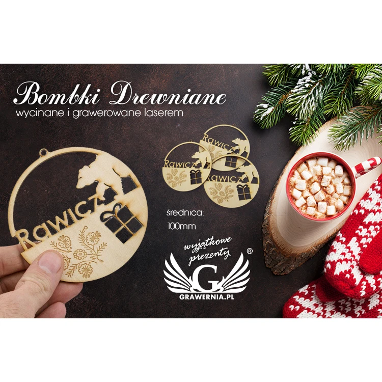 Bombki drewniane z dowolnym grawerem - średnica 100mm - BDR004