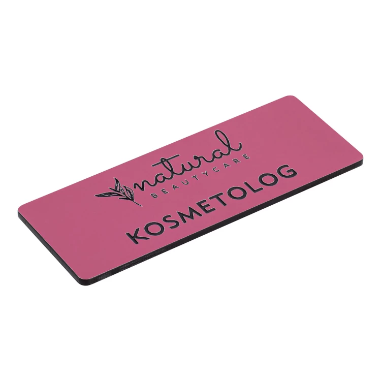 Identyfikator dla pracownika - różowy z czarnym grawerem - 69x19mm - rogi zaokrąglone - ID140