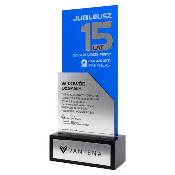 Statuetka biznesowa jubileuszowa - 15-lecie prezent dla firmy -  DTA202
