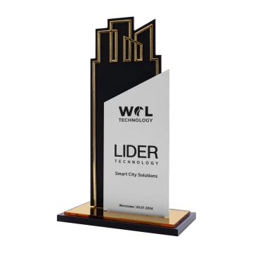 Statuetka biznesowa - aluminium i złoty akryl lustrzany - wys. 23 cm - DTA211
