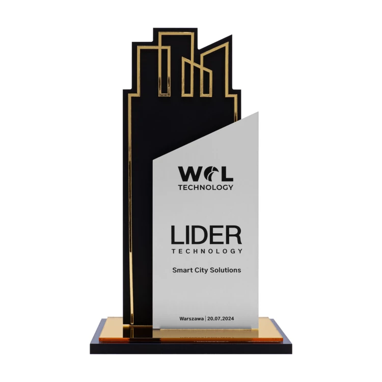 Statuetka biznesowa - aluminium i złoty akryl lustrzany - wys. 23 cm - DTA211