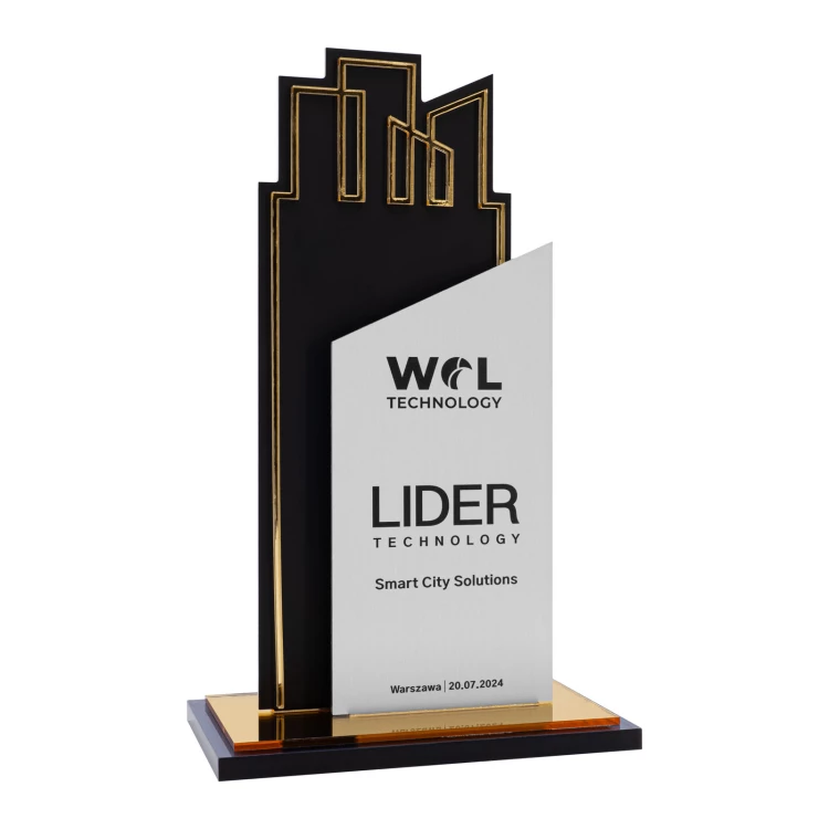 Statuetka biznesowa - aluminium i złoty akryl lustrzany - wys. 23 cm - DTA211
