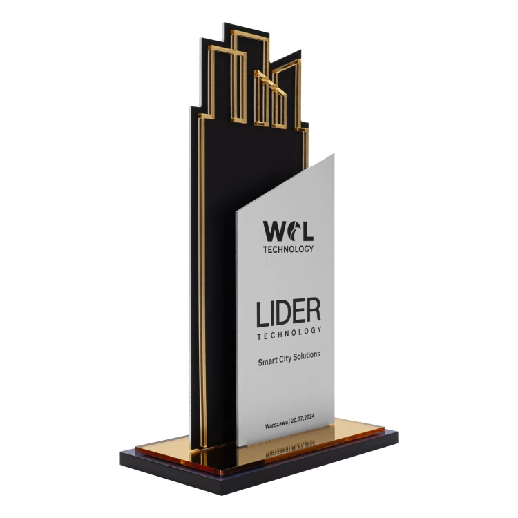 Statuetka biznesowa - aluminium i złoty akryl lustrzany - wys. 23 cm - DTA211