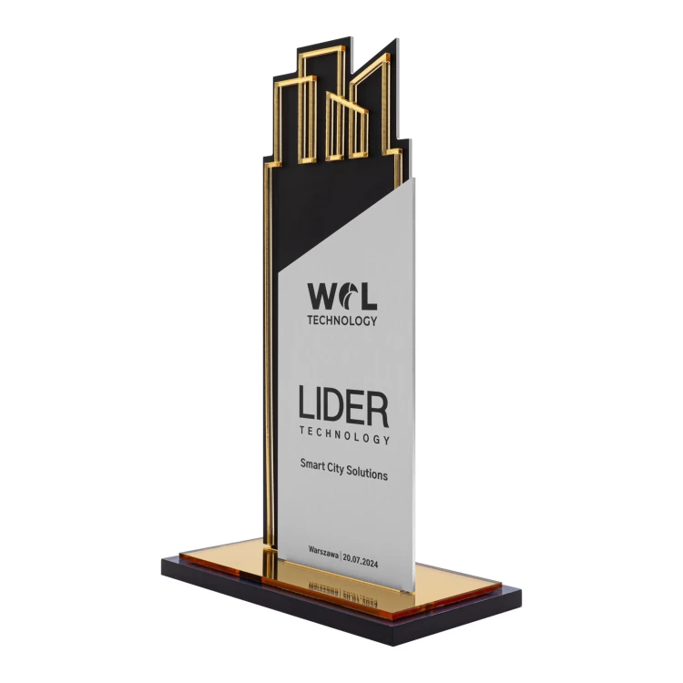 Statuetka biznesowa - aluminium i złoty akryl lustrzany - wys. 23 cm - DTA211