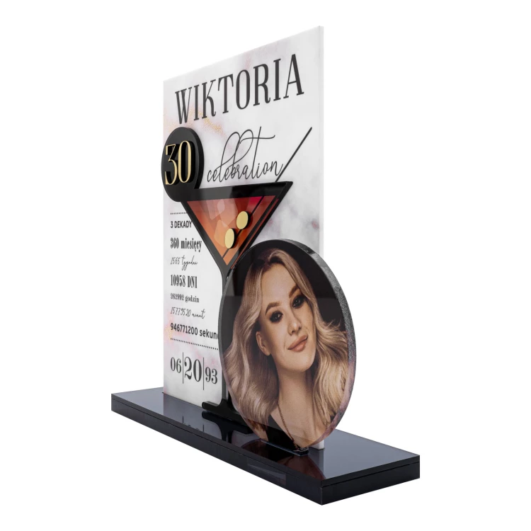 Statuetka ze zdjęciem - prezent urodzinowy - grafitowy akryl lustrzany - wys. 21 cm - DTA144