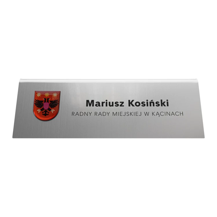 Wizytówka na biurko z imieniem i nazwiskiem - herb z domingiem - wym. 170x60mm - ST075