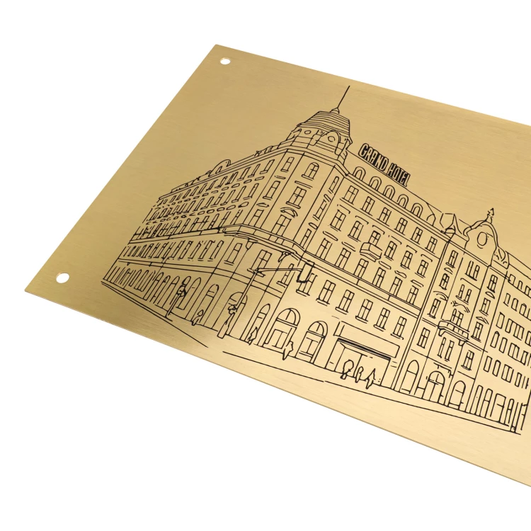 Szyld z mosiądzu z grawerem - mosiądz szczotkowany i lakierowany druk UV - wym. 300x500 mm - TAB697
