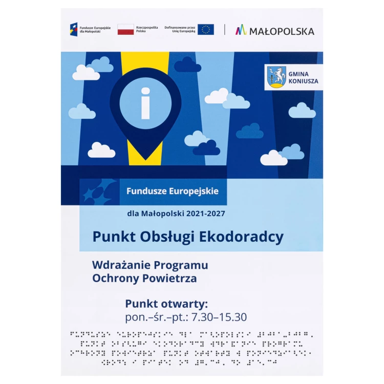 Punkt Obsługi Ekodoradcy - szyld z alfabetem Braille'a - PVC - druk UV - wym. 297mmx420mm - TAB704
