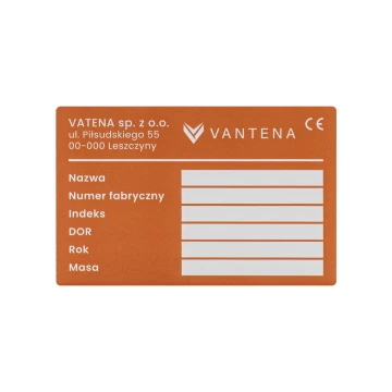 Tabliczka znamionowa z aluminium - 100x65mm - NANODRUK - TAN009