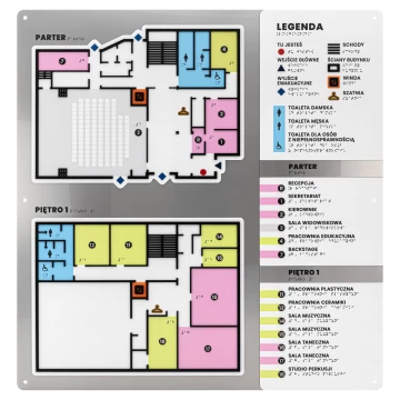 Plan tyflograficzny z pismem Braille'a - tworzywo ADA, 3D doming, laminat i akryl - wym. 750x785 mm - TAB695
