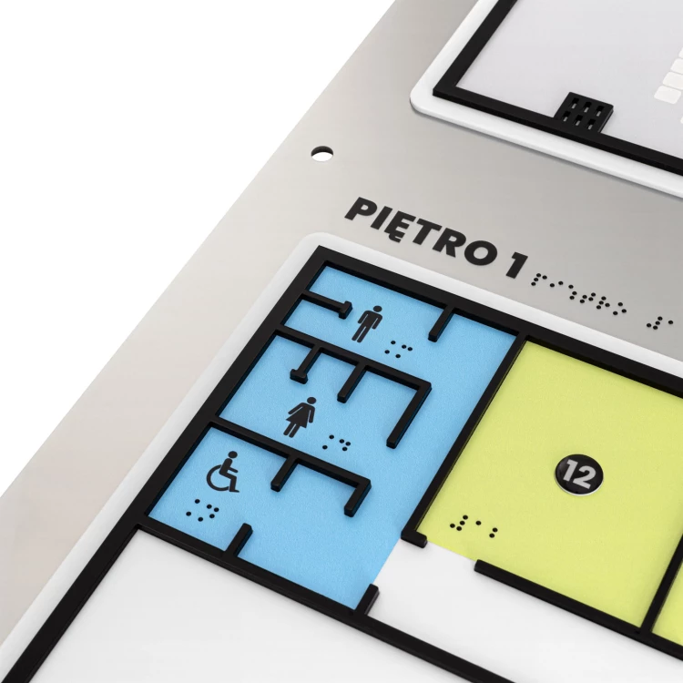 Plan tyflograficzny z pismem Braille'a - tworzywo ADA, 3D doming, laminat i akryl - wym. 750x785 mm - TAB695