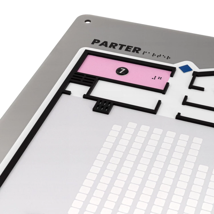 Plan tyflograficzny z pismem Braille'a - tworzywo ADA, 3D doming, laminat i akryl - wym. 750x785 mm - TAB695