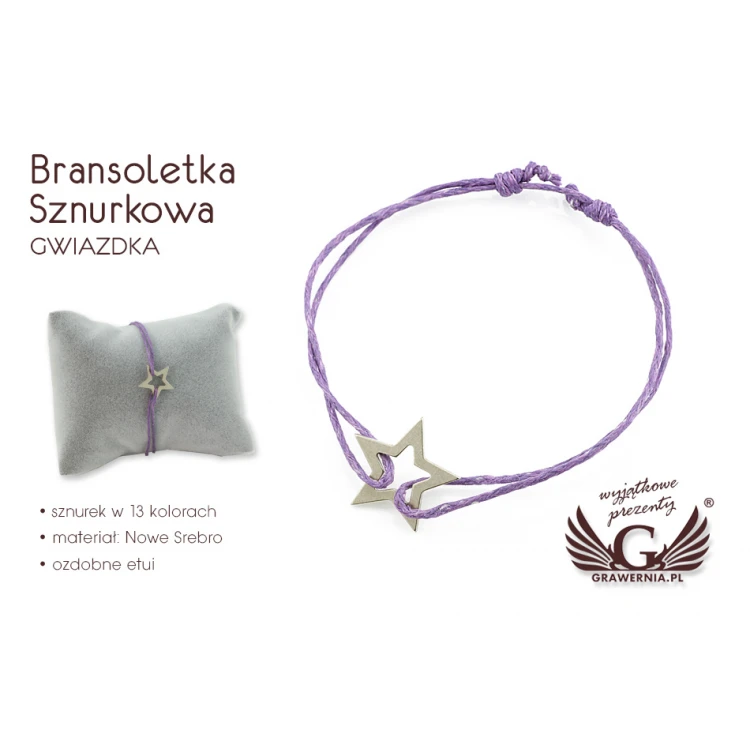 Bransoletka sznurkowa GWIAZDKA - Nowe Srebro - BNS003