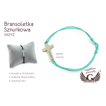 Bransoletka sznurkowa KRZYŻ - Nowe Srebro - BNS005
