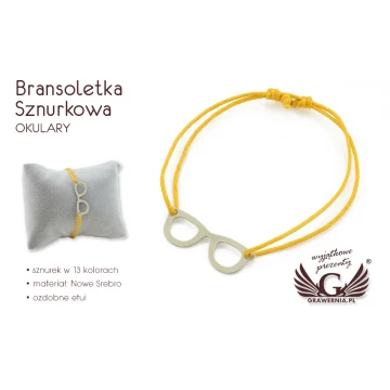 Bransoletka sznurkowa OKULARY - Nowe Srebro - BNS012