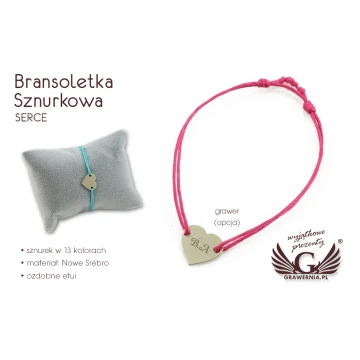 Bransoletka sznurkowa SERCE - Nowe Srebro - BNS010