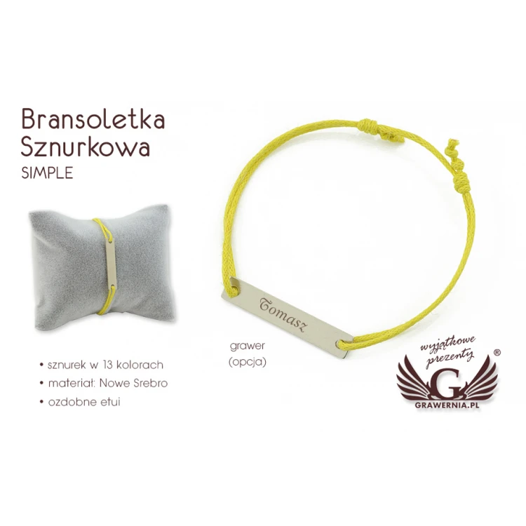 Bransoletka sznurkowa SIMPLE - Nowe Srebro - BNS013