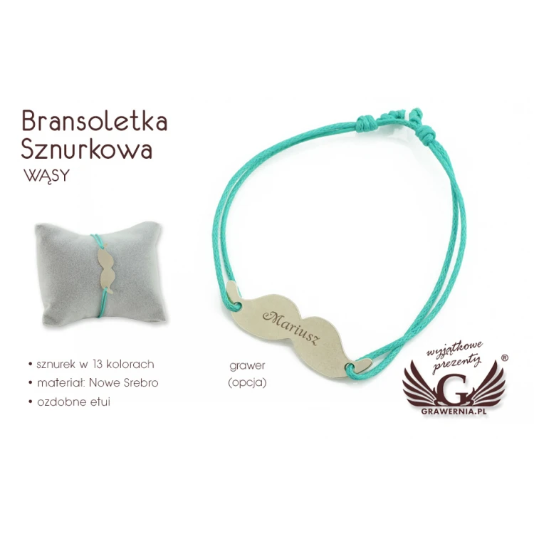 Bransoletka sznurkowa WĄSY - Nowe Srebro - BNS004