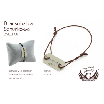 Bransoletka sznurkowa ŻYLETKA - Nowe Srebro - BNS001
