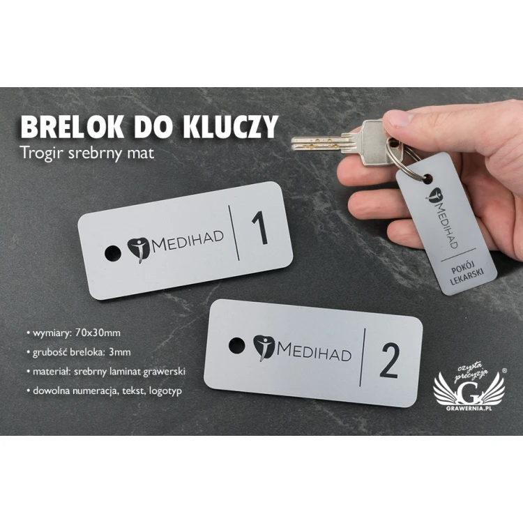 Breloczki do kluczy - TROGIR srebrny mat - 70x30mm